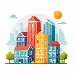 Fototapeta premium Colorful Geometric Houses Cityscape Illustration