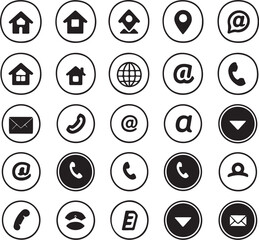 Black Vector Icon Set – Communication and Navigation Elements.