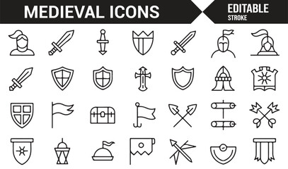 A variety of medieval icons for historical content, game design, and digital platforms
