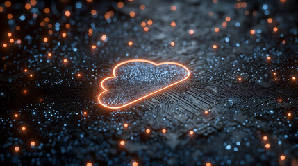 A glowing cloud icon illuminated on a digital circuit board, symbolizing cloud computing and advanced technology connectivity.