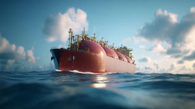 Liquid Natural Gas (LNG) tanker in open ocean under a blue sky with white clouds  calm sea