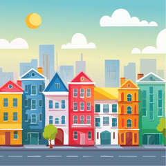 Fototapeta premium Colorful Geometric Houses Cityscape Illustration