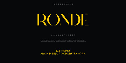 Ronde futuristic minimalist display font design, alphabet, typeface, letters and numbers, typography.