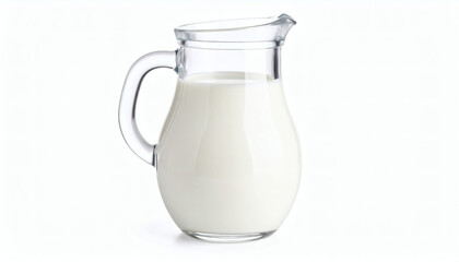 Jug of Milk Isolated on White Background, Clear Glass Pitcher Filled with Fresh Dairy Milk for Kitchen or Food Design