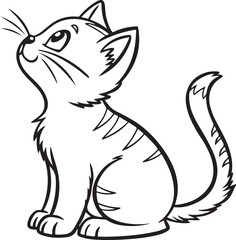 Cute Cartoon Cat Vector in Black and White Line Art Style for Sticker or Coloring Page

