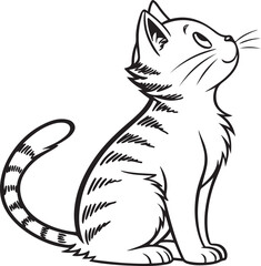 Cute Cartoon Cat Vector in Black and White Line Art Style for Sticker or Coloring Page

