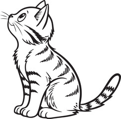 Cute Cartoon Cat Vector in Black and White Line Art Style for Sticker or Coloring Page

