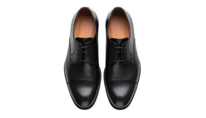 Pair of black leather formal shoes isolated on transparent background