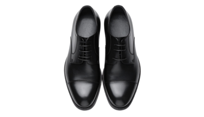 Pair of black leather formal shoes isolated on transparent background