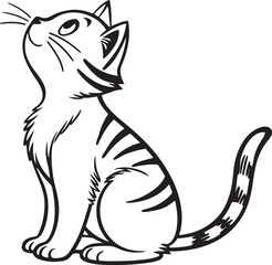 Cute Cartoon Cat Vector in Black and White Line Art Style for Sticker or Coloring Page

