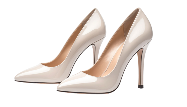 Pair of elegant beige high heels on transparent background - Powered by Adobe