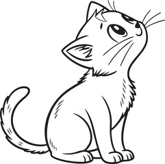 Cute Cartoon Cat Vector in Black and White Line Art Style for Sticker or Coloring Page

