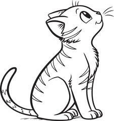 Cute Cartoon Cat Vector in Black and White Line Art Style for Sticker or Coloring Page

