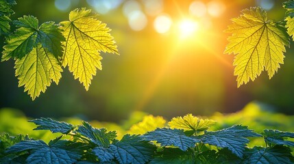 Obraz premium Golden Hour Leaves: Nature's Serene Sunset Embrace