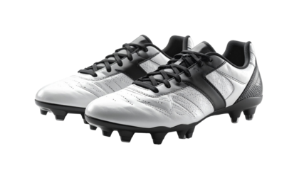 Pair of white and black soccer cleats isolated on transparent background
