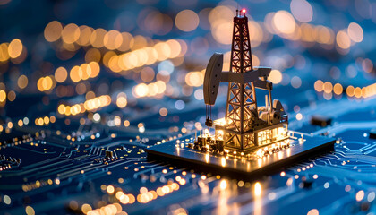 Oil Rig on Circuit Board.