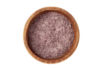 a bowl of pink salt on a white surface