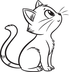 Cute Cartoon Cat Vector in Black and White Line Art Style for Sticker or Coloring Page

