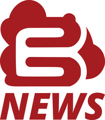 Red Dynamic "B and E News" Logo Design for Media with Cloud and Connectivity Elements