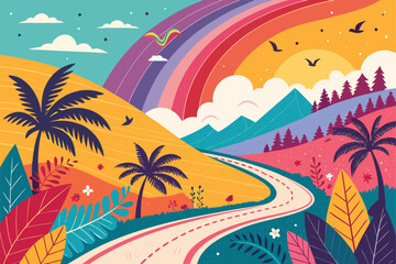 autumn landscape with trees colorful abstract pattern background. template summer concept. vector illustration	