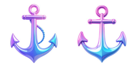 Naklejka premium Glossy 3D Anchor Icon with Pastel Blue and Purple Gradient Shiny Finish Against a Transparent Background