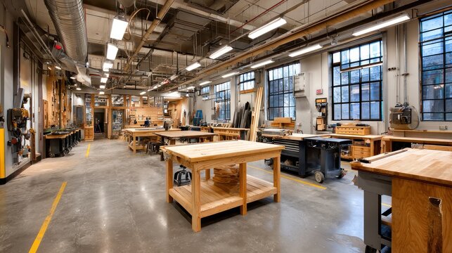 Spacious woodworking workshop