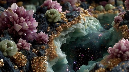 Fototapeta premium Fantasy Geode Cave with Crystals and Stars