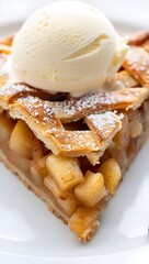 Warm Apple Pie Slice with Vanilla Ice Cream, Rustic Style, Close-up
