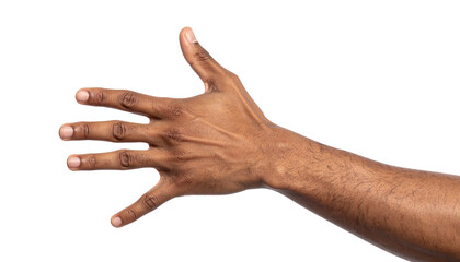 Open hand showing five fingers on transparent background