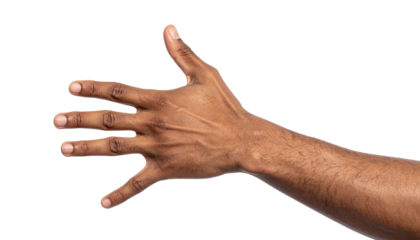 Open hand showing five fingers on transparent background