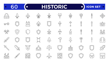 Historic Outline icon set. Heritage Center icon set. Contain linear outline icons historical, guide, expo, culture, al, sculpture, museum and more.