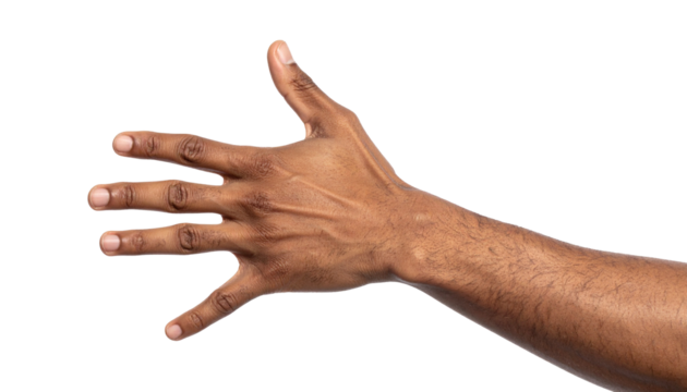 Open hand showing five fingers on transparent background