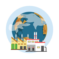 CO2 emissions vector illustration. Flat air pollution concept. Environmental danger from industry factories. Greenhouse warming effect in city. 