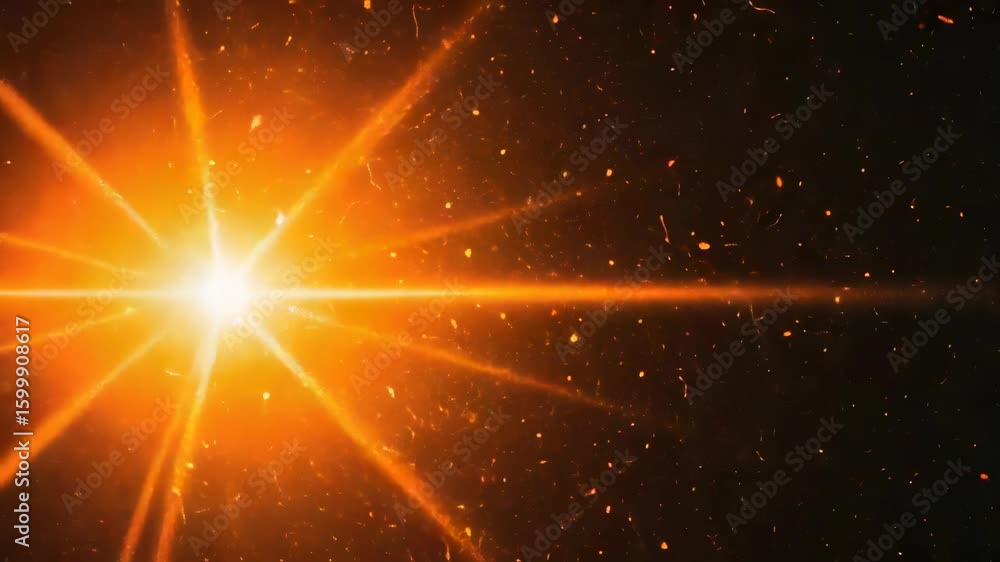 Poster golden lens flare with sparkling dust on dark background shine and abstract illumination for backdro