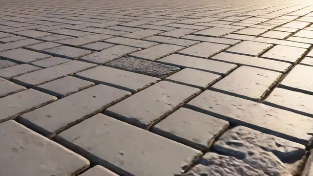 Gray Brick Herringbone Pattern with Texture and Low Angle Lighting Enhancing Geometric Details on Pavers and Cement