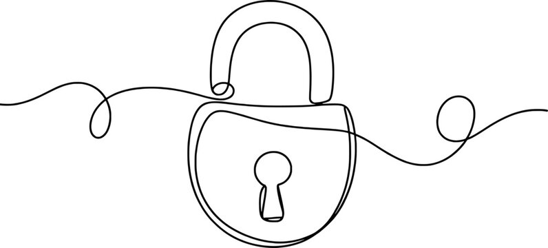 Fototapeta Single line drawing of a padlock with a keyhole security protection
