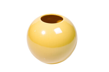 a yellow vase with a brown top