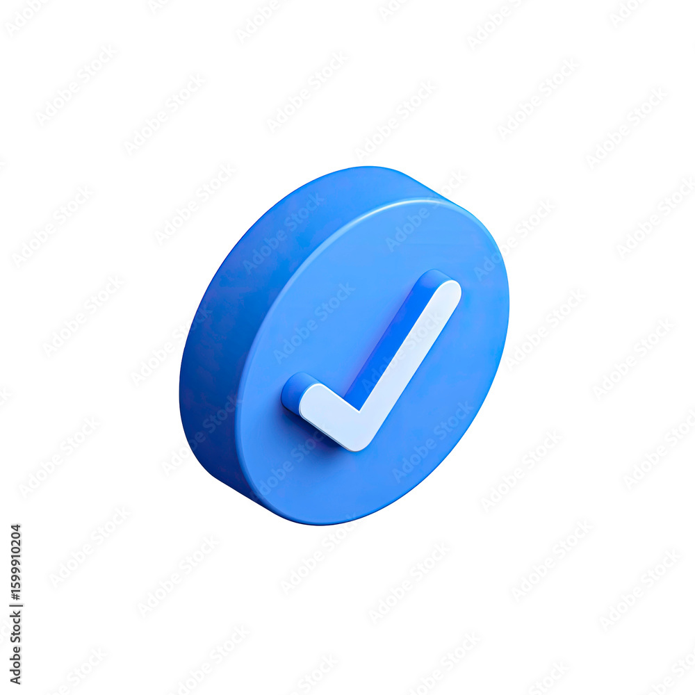 Poster blue check mark 3d rendering illustration on transparent background