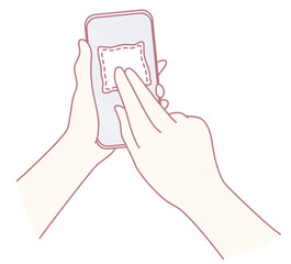 An illustration depicting a hand performing a touch gesture on the surface of a smartphone touchscreen