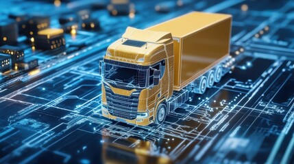 Digital truck design overlaid on a circuit board.