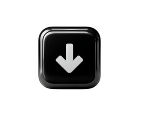 Glossy Black Download Icon with Downward Arrow and Rounded Edges, Front View, Isolated on Transparent Background PNG