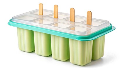 Ice pop mold filled with green smoothie ready for freezer makes a refreshing summer treat