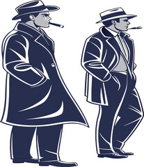 illustration of a two mafia man with gun