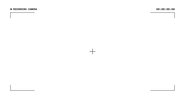 Stylish video recording UI overlay with minimalist black lines and digital timestamp. Designed with a clean HUD layout and white background, Perfect for mockups, sci-fi UI, or cinematic use.