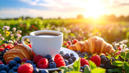Sunrise Coffee with Berries, and Croissant Field.