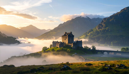 Sunrise over Scottish Castle.