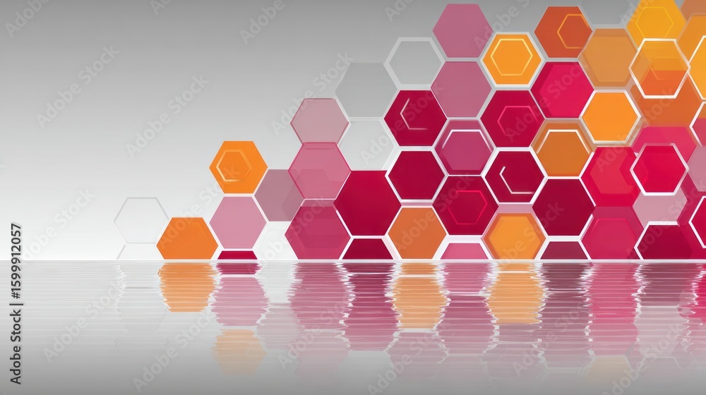 Aufkleber abstract design of colorful hexagons reflecting on a surface.