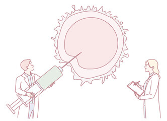 An illustration illustrating a specific medical procedure that involves an injection directly into a cell