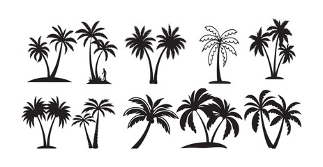 Ten Black Silhouette Palm Tree Illustrations Tropical Island Vacation