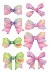 Element set of Bows Watercolor hand drawn illustration isolated on transparent background